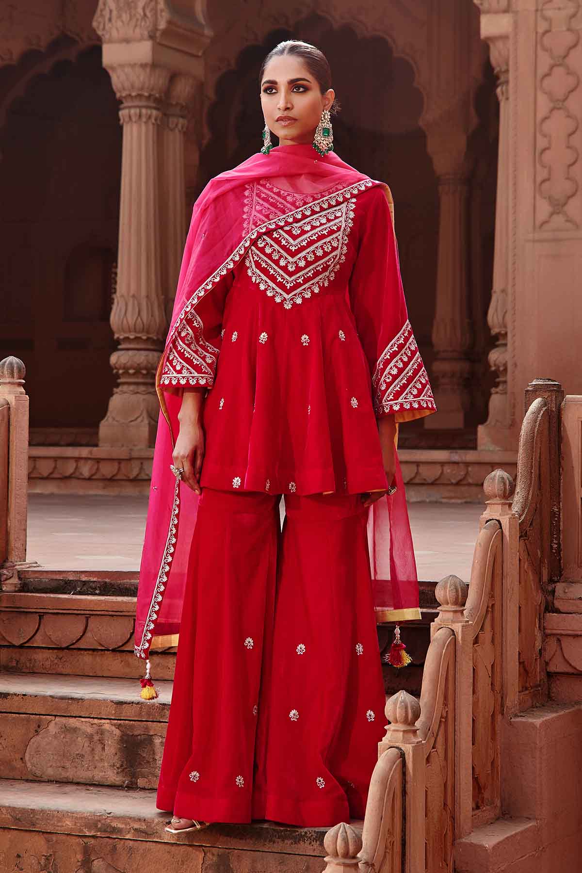 Buy Pink Dori Work Flare Kurta Set Online